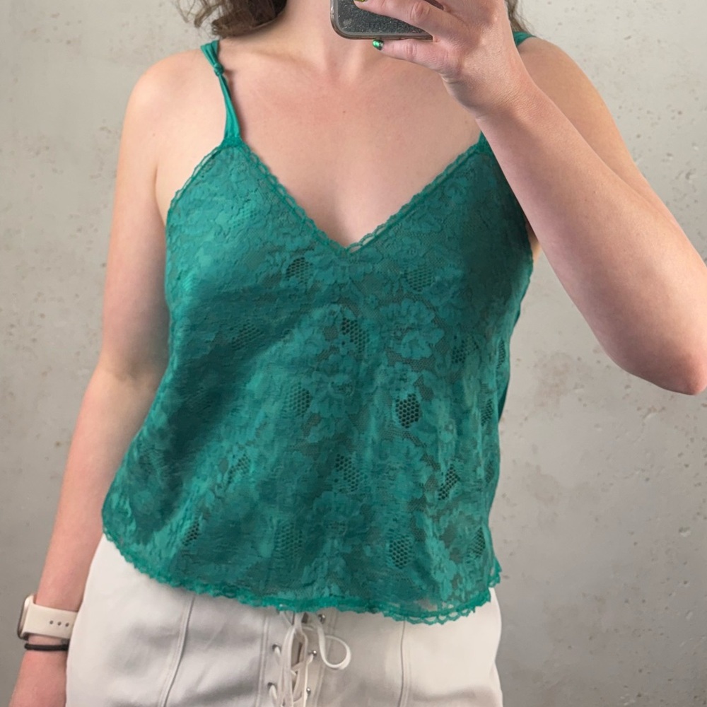 Vintage Gold Label Victoria Secret Green Lace Cami Top Size Medium 90s